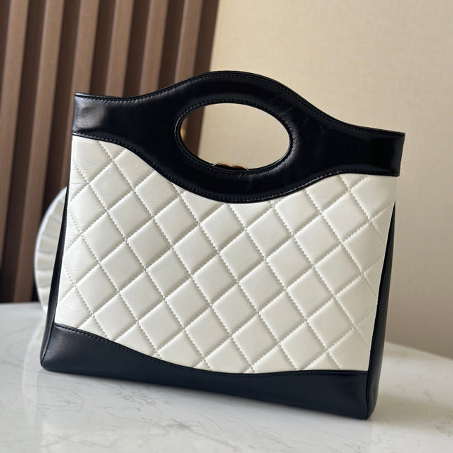 CHANEL 26S MINI SHOPPING BAG 32 IN WHITE AND BLACK LAMBSKIN