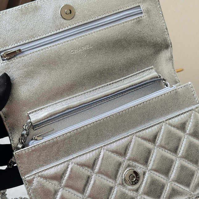 CHANEL 25S WALLET ON CHAIN 19 IN SILVER LAMBSKIN