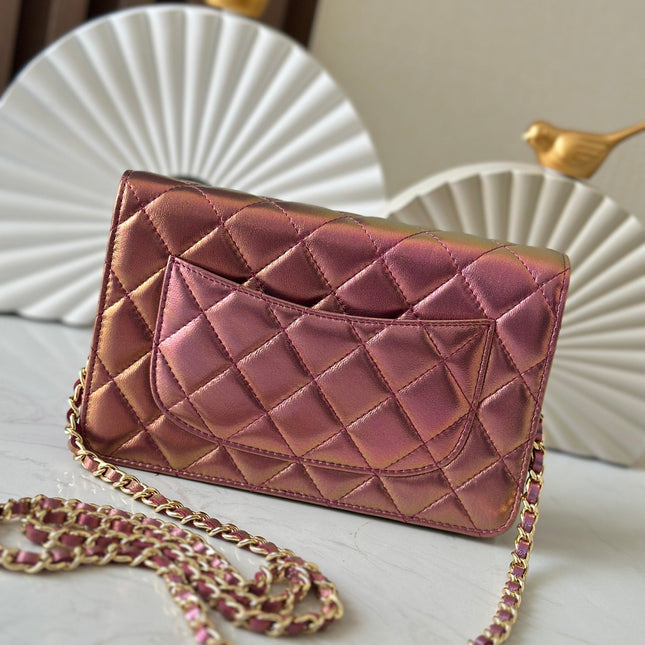 CHANEL 25S WALLET ON CHAIN 19 IN METALLIC PURPLE LAMBSKIN