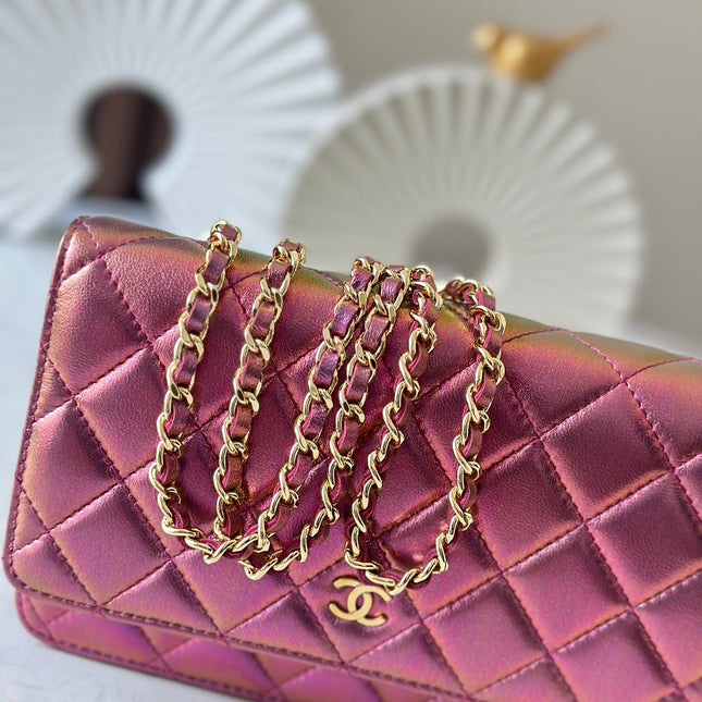 CHANEL 25S WALLET ON CHAIN 19 IN METALLIC PURPLE LAMBSKIN