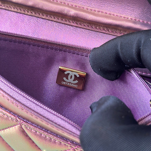 CHANEL 25S WALLET ON CHAIN 19 IN METALLIC PURPLE LAMBSKIN
