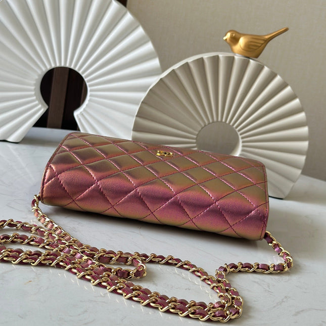 CHANEL 25S WALLET ON CHAIN 19 IN METALLIC PURPLE LAMBSKIN