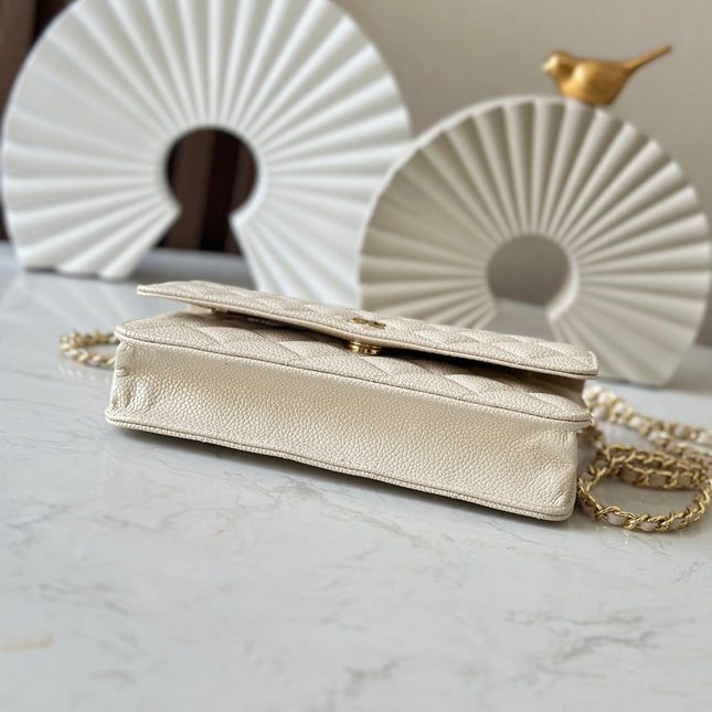 CHANEL 25S WALLET ON CHAIN 19 IN CREAM WHITE CAVIAR