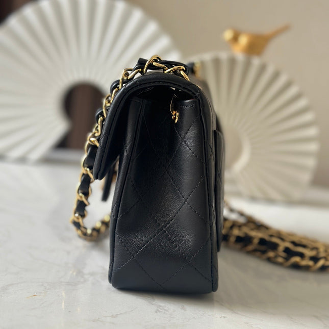 CHANEL 25S MINI FLAP BAG 18 IN BLACK LAMBSKIN WITH GOLD HARDWARE