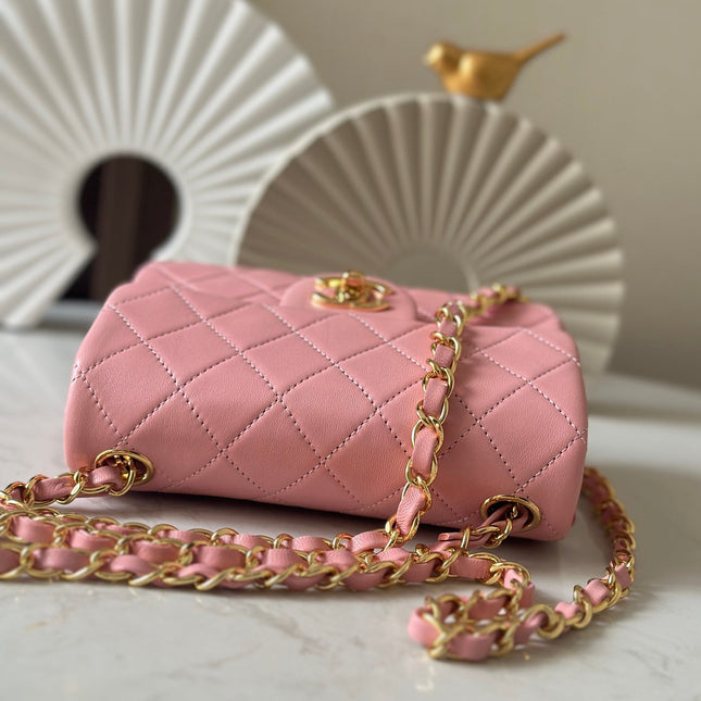 CHANEL 25S MINI FLAP BAG 18 IN PINK LAMBSKIN WITH GOLD HARDWARE