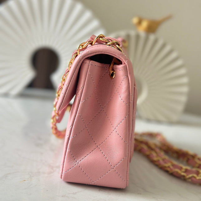 CHANEL 25S MINI FLAP BAG 18 IN PINK LAMBSKIN WITH GOLD HARDWARE