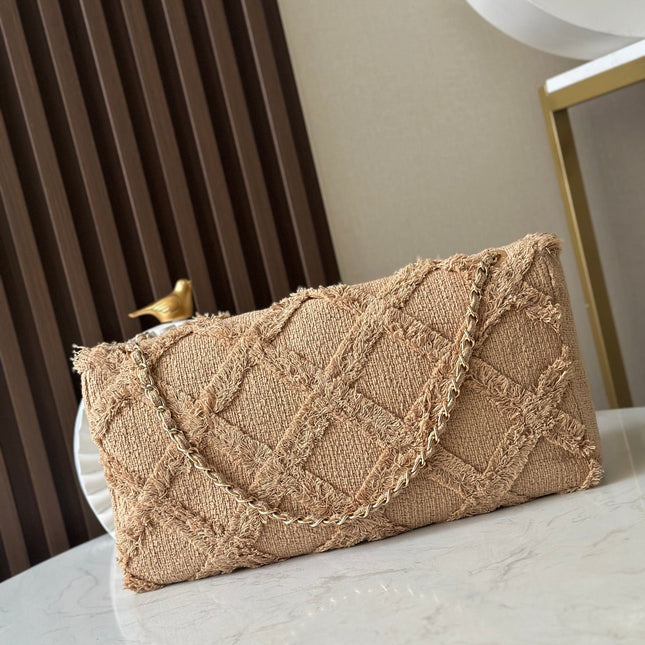 CHANEL 25S FLAP BAG 38 IN BEIGE FABRIC