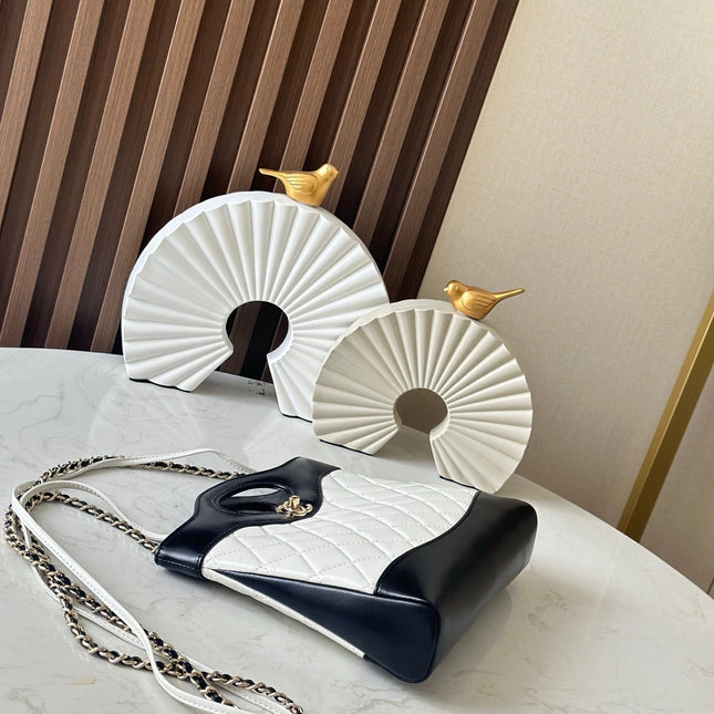 CHANEL 26S MINI SHOPPING BAG 24 IN WHITE AND BLACK LAMBSKIN