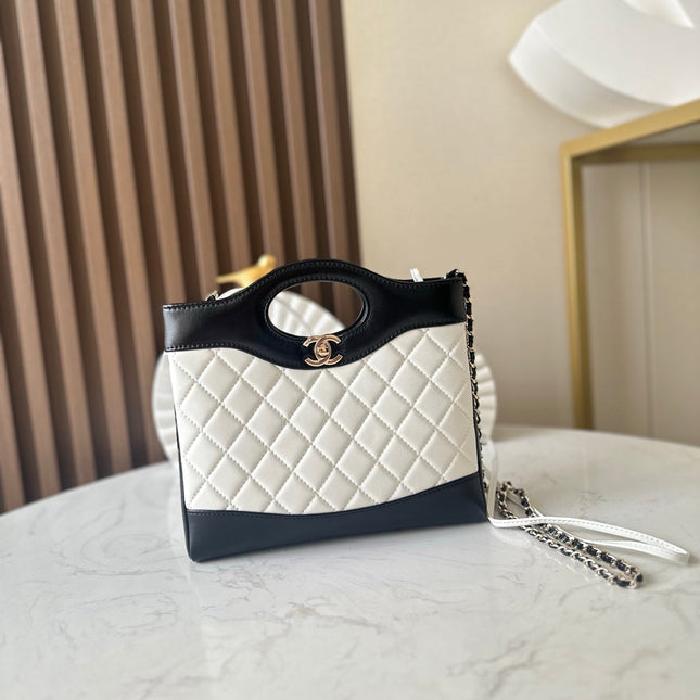 CHANEL 26S MINI SHOPPING BAG 24 IN WHITE AND BLACK LAMBSKIN