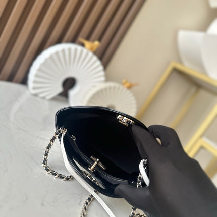 CHANEL 26S MINI SHOPPING BAG 24 IN WHITE AND BLACK LAMBSKIN