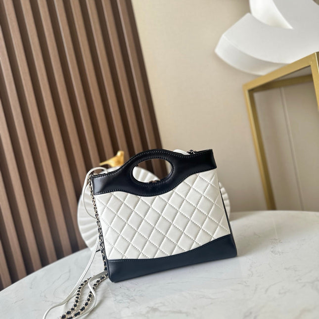 CHANEL 26S MINI SHOPPING BAG 24 IN WHITE AND BLACK LAMBSKIN