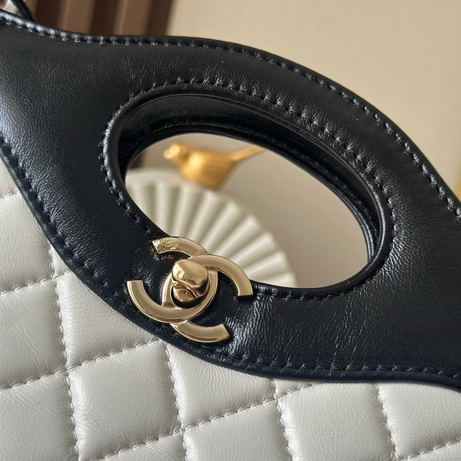 CHANEL 26S MINI SHOPPING BAG 24 IN WHITE AND BLACK LAMBSKIN