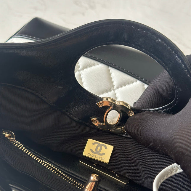 CHANEL 26S MINI SHOPPING BAG 24 IN WHITE AND BLACK LAMBSKIN