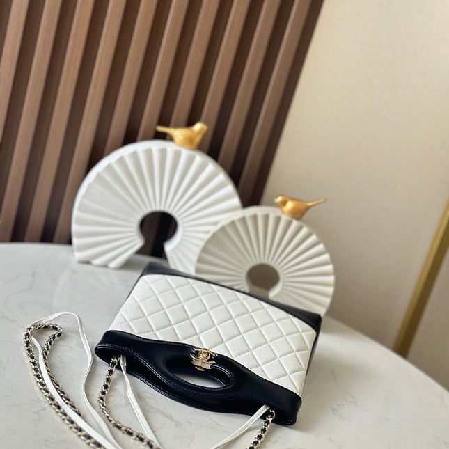 CHANEL 26S MINI SHOPPING BAG 24 IN WHITE AND BLACK LAMBSKIN
