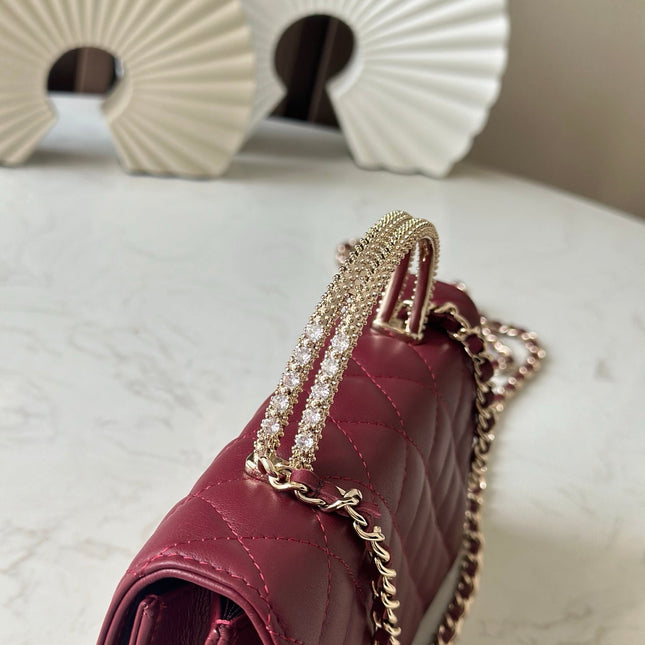CHANEL 25S MINI FLAP BAG 18 IN BURGUNDY CALFSKIN GOLD HARDWARE