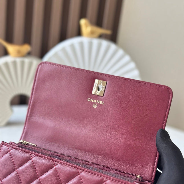 CHANEL 25S MINI FLAP BAG 18 IN BURGUNDY CALFSKIN GOLD HARDWARE