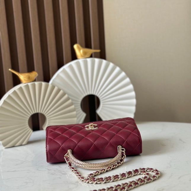 CHANEL 25S MINI FLAP BAG 18 IN BURGUNDY CALFSKIN GOLD HARDWARE
