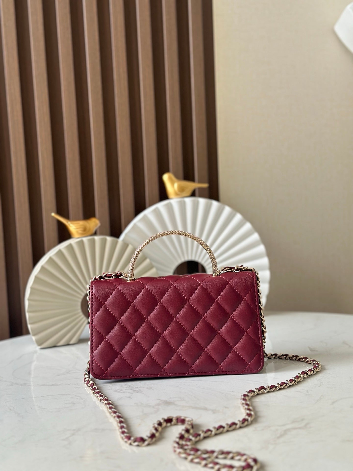 CHANEL 25S MINI FLAP BAG 18 IN BURGUNDY CALFSKIN GOLD HARDWARE