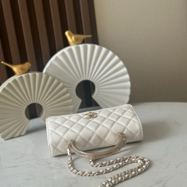 CHANEL 25S MINI FLAP BAG 18 IN CREAM WHITE CALFSKIN GOLD HARDWARE