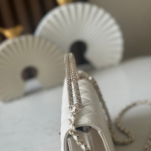 CHANEL 25S MINI FLAP BAG 18 IN CREAM WHITE CALFSKIN GOLD HARDWARE