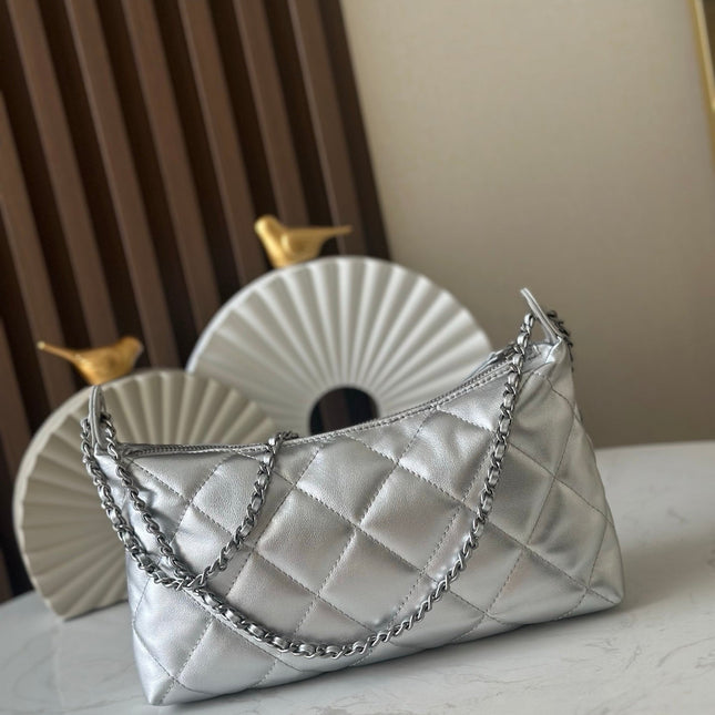 CHANEL 26S HOBO BAG 26 IN SILVER LAMBSKIN