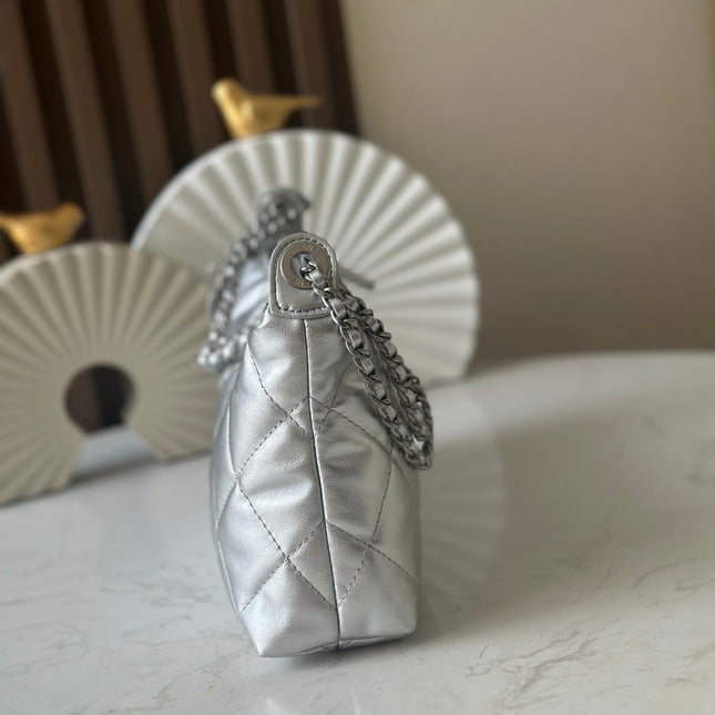 CHANEL 26S HOBO BAG 26 IN SILVER LAMBSKIN
