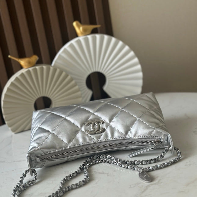 CHANEL 26S HOBO BAG 26 IN SILVER LAMBSKIN