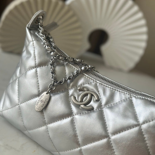 CHANEL 26S HOBO BAG 26 IN SILVER LAMBSKIN