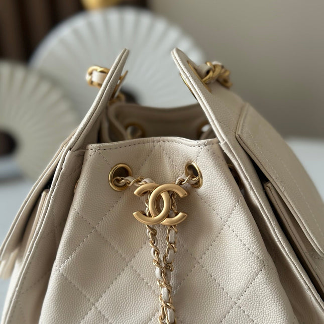 CHANEL 25S HOBO BAG 22 IN CREAM WHITE CALFSKIN GOLD HARDWARE