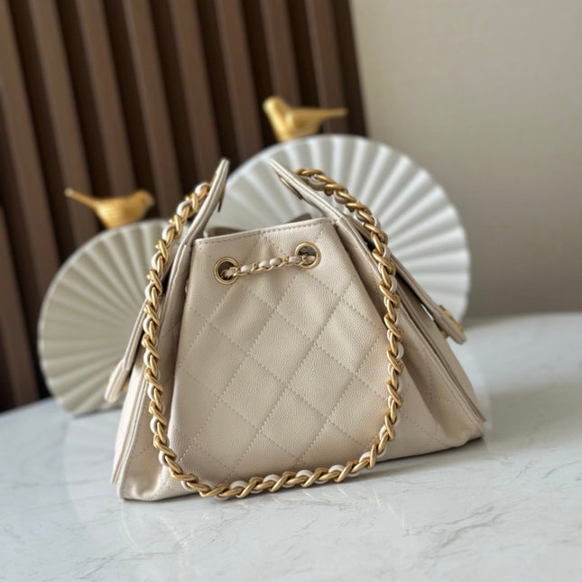 CHANEL 25S HOBO BAG 22 IN CREAM WHITE CALFSKIN GOLD HARDWARE