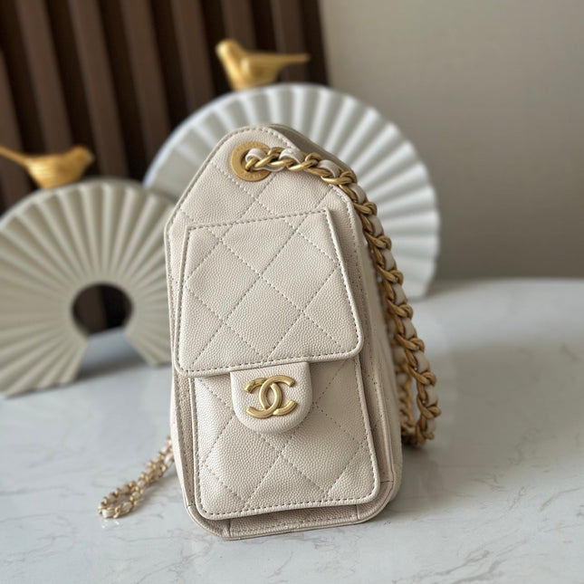 CHANEL 25S HOBO BAG 22 IN CREAM WHITE CALFSKIN GOLD HARDWARE
