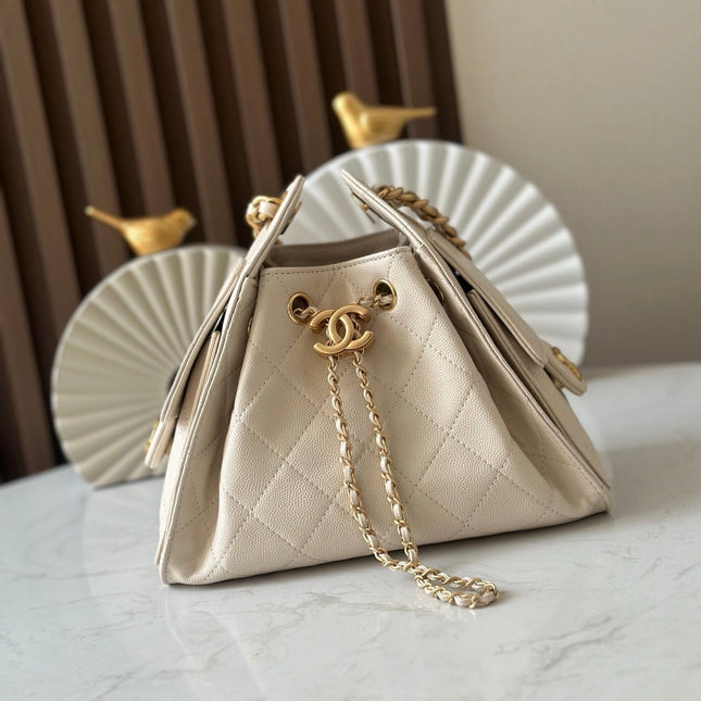 CHANEL 25S HOBO BAG 22 IN CREAM WHITE CALFSKIN GOLD HARDWARE