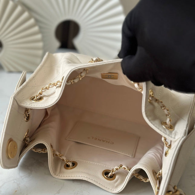 CHANEL 25S HOBO BAG 22 IN CREAM WHITE CALFSKIN GOLD HARDWARE