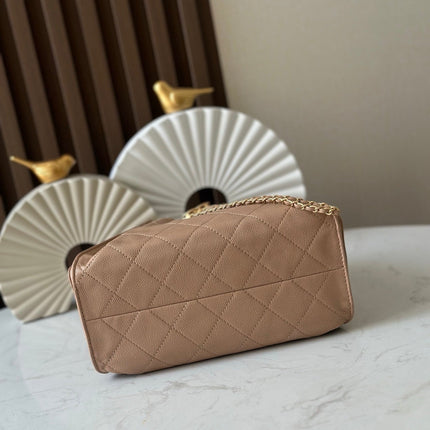 CHANEL 25S HOBO BAG 22 IN DARK BEIGE CALFSKIN GOLD HARDWARE