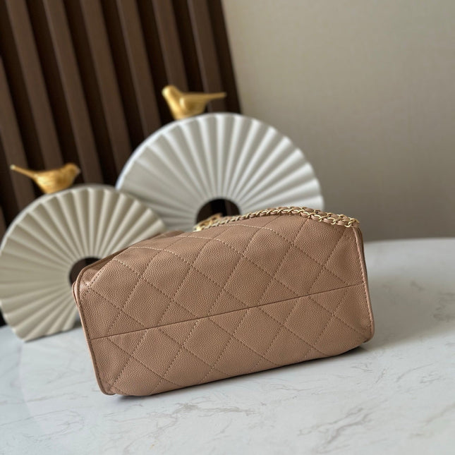 CHANEL 25S HOBO BAG 22 IN DARK BEIGE CALFSKIN GOLD HARDWARE