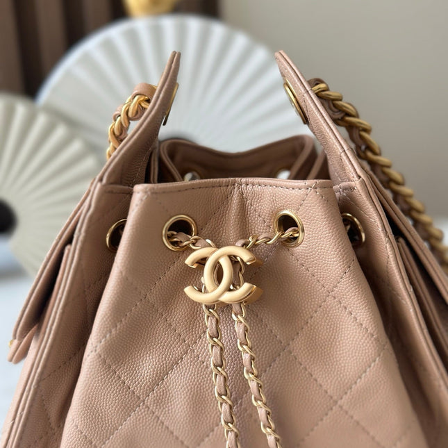 CHANEL 25S HOBO BAG 22 IN DARK BEIGE CALFSKIN GOLD HARDWARE
