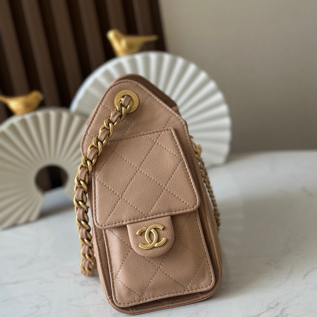 CHANEL 25S HOBO BAG 22 IN DARK BEIGE CALFSKIN GOLD HARDWARE
