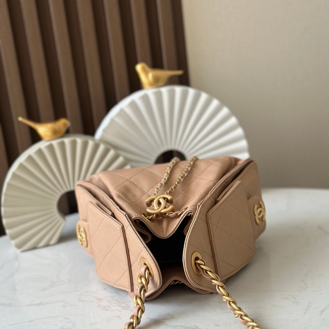 CHANEL 25S HOBO BAG 22 IN DARK BEIGE CALFSKIN GOLD HARDWARE