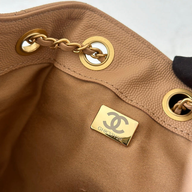 CHANEL 25S HOBO BAG 22 IN DARK BEIGE CALFSKIN GOLD HARDWARE