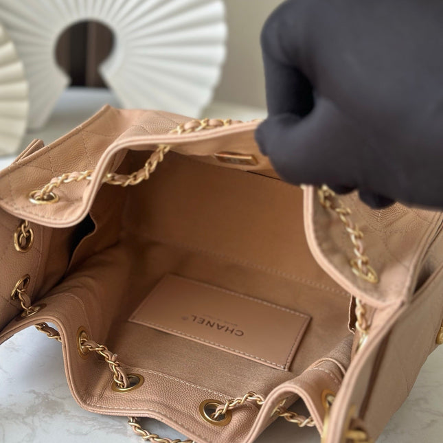 CHANEL 25S HOBO BAG 22 IN DARK BEIGE CALFSKIN GOLD HARDWARE