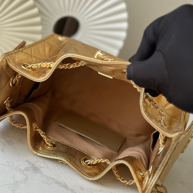 CHANEL 25S HOBO BAG 22 IN METALLIC GOLD CAVIAR CALFSKIN