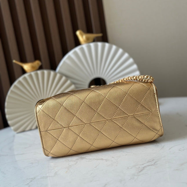 CHANEL 25S HOBO BAG 22 IN METALLIC GOLD CAVIAR CALFSKIN