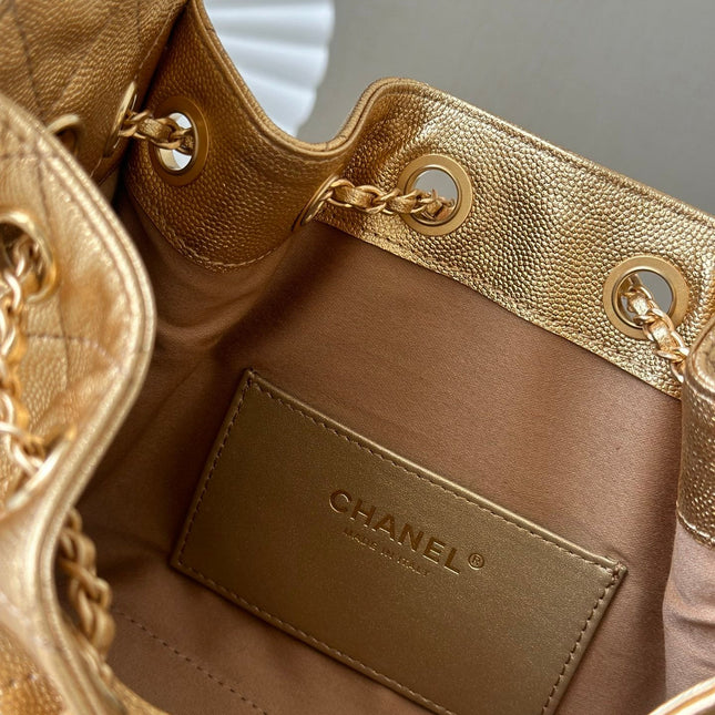 CHANEL 25S HOBO BAG 22 IN METALLIC GOLD CAVIAR CALFSKIN