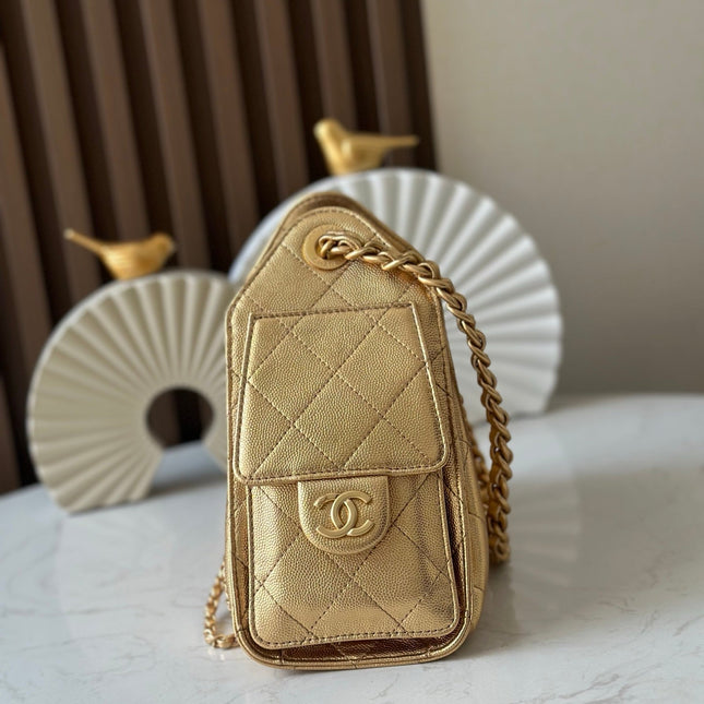 CHANEL 25S HOBO BAG 22 IN METALLIC GOLD CAVIAR CALFSKIN