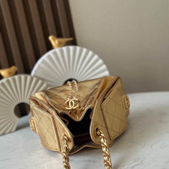 CHANEL 25S HOBO BAG 22 IN METALLIC GOLD CAVIAR CALFSKIN
