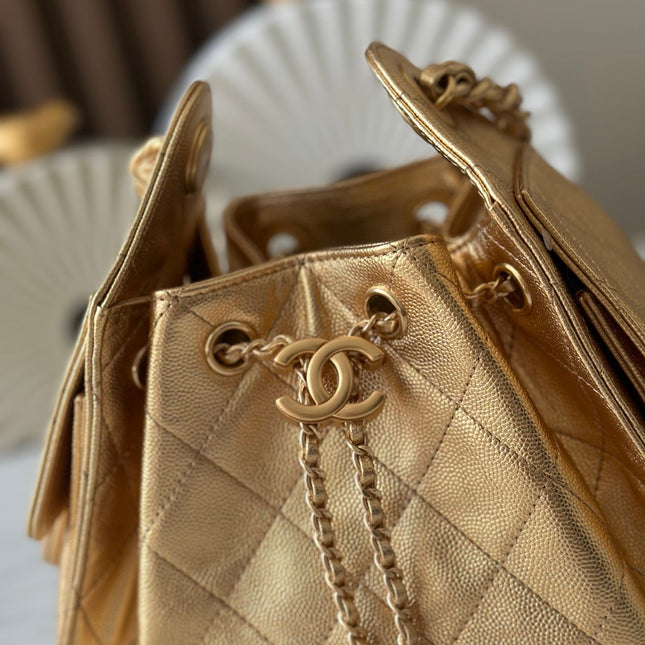 CHANEL 25S HOBO BAG 22 IN METALLIC GOLD CAVIAR CALFSKIN
