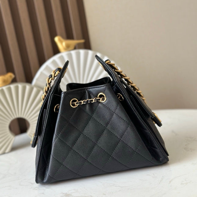 CHANEL 25S HOBO BAG 22 IN BLACK CAVIAR CALFSKIN GOLD HARDWARE