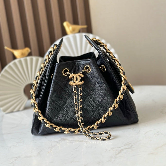 CHANEL 25S HOBO BAG 22 IN BLACK CAVIAR CALFSKIN GOLD HARDWARE