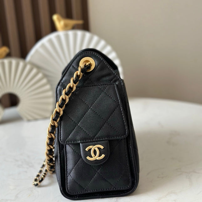 CHANEL 25S HOBO BAG 22 IN BLACK CAVIAR CALFSKIN GOLD HARDWARE