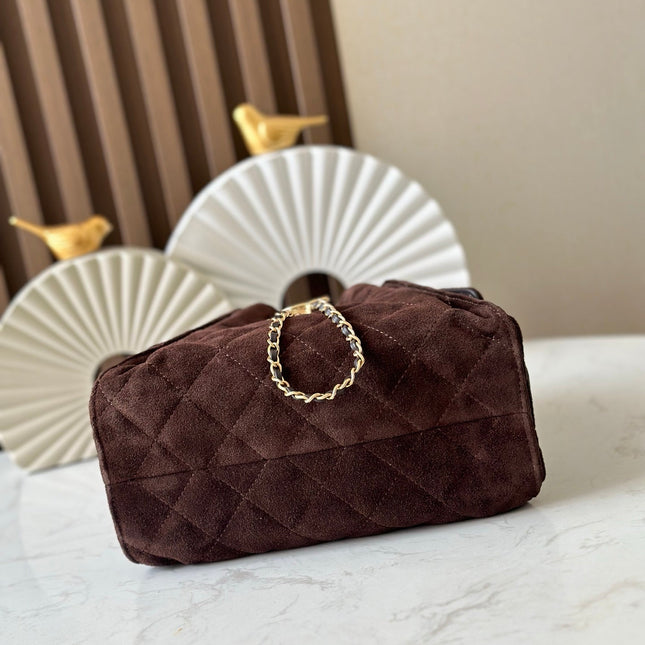 CHANEL 25S HOBO BAG 22 IN DARK BROWN SUEDE GOLD HARDWARE